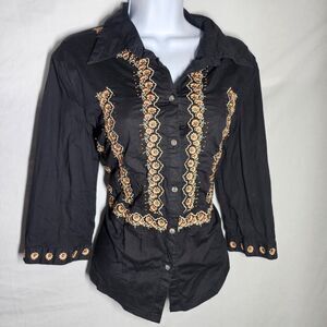 Boho whimsigoth 90s black 3/4 sleeve blouse